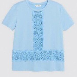 Sandro Paris Blue Amara Sunburst Lace-inset Tee